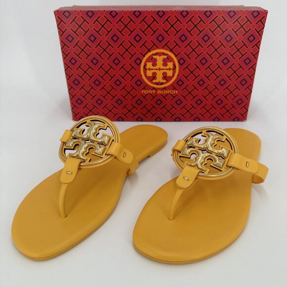 Tory Burch $248 Metal Miller Sandals Peachy Gold Flats 6.5 - Picture 1 of 12